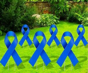 6 Pc Blue Ribbon Awareness Yard Signs with Metal Stakes, Outdoor Awareness Signs